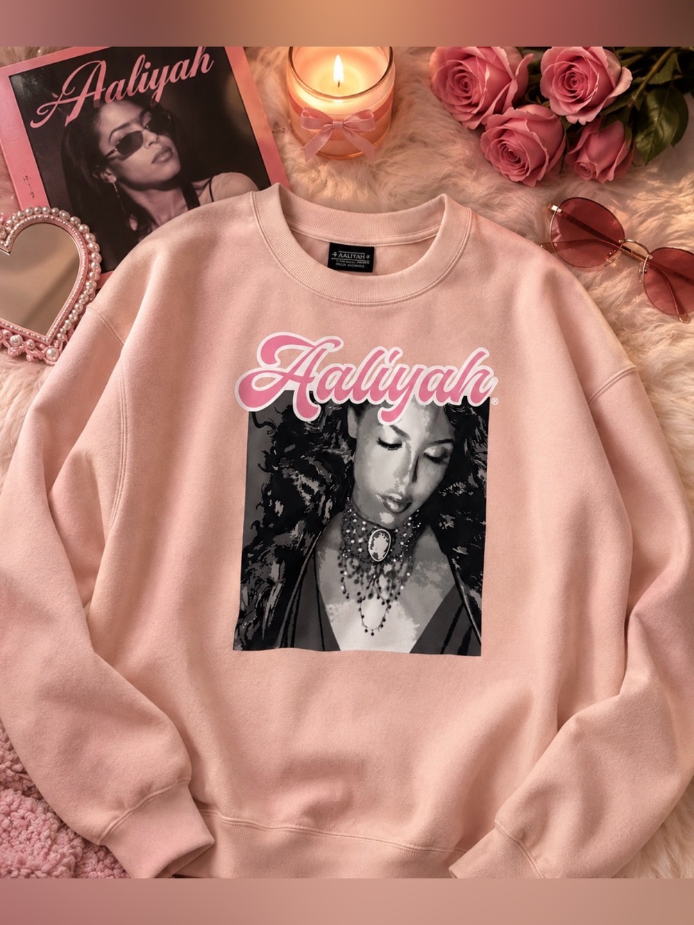 Aaliyah Graphic Pink Cropped Sweatshirt - Women Tops